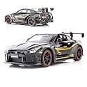 Scale Exclusive Alloy Metal Pull Back Die-cast Car Model with Sound Light Mini Auto Toy for Kids Metal Model Toy Car with Sound and Light (1.32 Scale NI-SSAN GTR-Black)