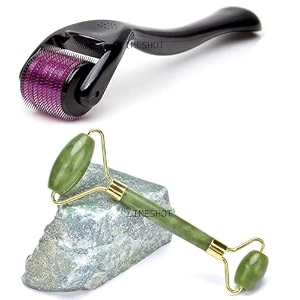 facial massager jade roller amp gua sha tool natural himalayan stone for face neck healing skin wrinkles amp serum applicationroller for hair growth 5 mm with 540 titanium needles  repairs damaged hair