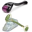 Facial Massager Jade Roller & Gua Sha Tool Natural Himalayan Stone for Face Neck Healing Skin Wrinkles & Serum Application+Roller For Hair Growth .5 mm with 540 Titanium Needles | Repairs Damaged Hair
