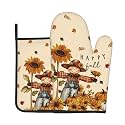 Scarecrow Oven Mitts and Pot Holders Sets - Fall Kitchen Mitts Potholders 2 Pack Heat Resistant Sunflower Oven Gloves Hot Pads for Kitchen Baking Grilling Party