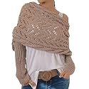 Scarf with Sleeves for Women, Knitted Cable Wrap, Multifunctional Knitted Crochet Shrugs, Double Sleeve Scarf Wrap