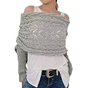 Scarf with Sleeves for Women, Knitted Cable Wrap, Multifunctional Knitted Crochet Shrugs, Double Sleeve Scarf Wrap