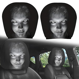 scary ghost face car headrest covers breathable polyester 2pcs
