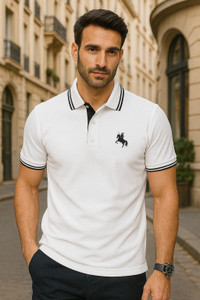 SCATCHITE Solid Men Polo Neck White T-Shirt