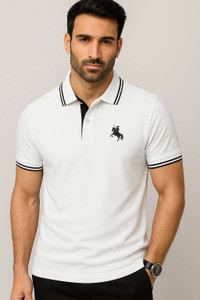 SCATCHITE Solid Men Polo Neck White T-Shirt