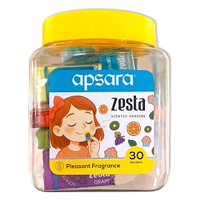 scented erasers jar pack of 30  5 assorted fragrances  peppermint orange kiwi grape amp cupcake  non-toxic cute erasers for kids amp school use