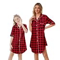 Schbbbta Girls &amp; Women Silk Nightgown, Short Sleeve Button Down Satin Nightshirt Pajama House Dress, 3 Years- Women 2XL