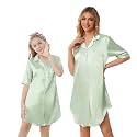 Schbbbta Girls &amp; Women Silk Nightgown, Short Sleeve Button Down Satin Nightshirt Pajama House Dress, 3 Years- Women 2XL