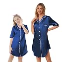 Schbbbta Girls &amp; Women Silk Nightgown, Short Sleeve Button Down Satin Nightshirt Pajama House Dress, 3 Years- Women 2XL