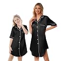 Schbbbta Girls & Women Silk Nightgown, Short Sleeve Button Down Satin Nightshirt Pajama House Dress, 3 Years- Women 2XL