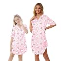 Schbbbta Girls &amp; Women Silk Nightgown, Short Sleeve Button Down Satin Nightshirt Pajama House Dress, 3 Years- Women 2XL