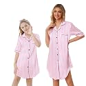 Schbbbta Girls &amp; Women Silk Nightgown, Short Sleeve Button Down Satin Nightshirt Pajama House Dress, 3 Years- Women 2XL