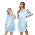 Schbbbta Girls &amp; Women Silk Nightgown, Short Sleeve Button Down Satin Nightshirt Pajama House Dress, 3 Years- Women 2XL