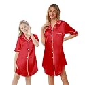 Schbbbta Girls &amp; Women Silk Nightgown, Short Sleeve Button Down Satin Nightshirt Pajama House Dress, 3 Years- Women 2XL