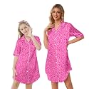 Schbbbta Girls &amp; Women Silk Nightgown, Short Sleeve Button Down Satin Nightshirt Pajama House Dress, 3 Years- Women 2XL
