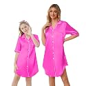 Schbbbta Girls & Women Silk Nightgown, Short Sleeve Button Down Satin Nightshirt Pajama House Dress, 3 Years- Women 2XL