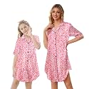 Schbbbta Girls & Women Silk Nightgown, Short Sleeve Button Down Satin Nightshirt Pajama House Dress, 3 Years- Women 2XL