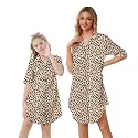 Schbbbta Girls & Women Silk Nightgown, Short Sleeve Button Down Satin Nightshirt Pajama House Dress, 3 Years- Women 2XL