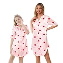 Schbbbta Girls &amp; Women Silk Nightgown, Short Sleeve Button Down Satin Nightshirt Pajama House Dress, 3 Years- Women 2XL