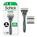 Schick Hydro Sensitive 5-Blade Razors for Men, 1 Handle & 3 Refills