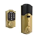 Schlage Connect Smart Deadbolt Lock with Touchscreen Keypad, Keyless Front Door Entry, Zigbee Certified, Bright Brass, BE468GBAK CAM 605