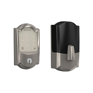 schlage encode smart wifi deadbolt with camelot trim in satin nickel be489wb cam 619