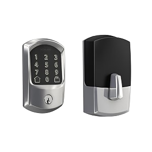 schlage encode smart wifi deadbolt lock for front door - keyless entry with app or touchscreen - compatible with alexa hey google amp airbnb - create codes for guests - bright chrome silver