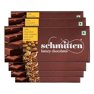 schmitten luxury creamy milk chocolate box flavour- roasted nuts and raisins combo - 6 x 70gram bars 420gram  premium gift pack for family and special occasions  made with rich cocoa butter