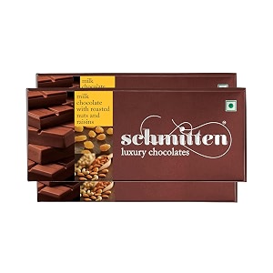 schmitten luxury creamy milk chocolate box flavour- roasted nuts and raisins combo - 3 x 70gram bars 210gram  premium gift pack for family and special occasions  made with rich cocoa butter