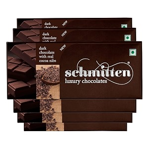 schmitten luxury dark chocolate box flavor- cocoa nibs combo - 6 x 70 grams bars 420 grams  premium gift pack for family and special occasions  made with rich cocoa butter