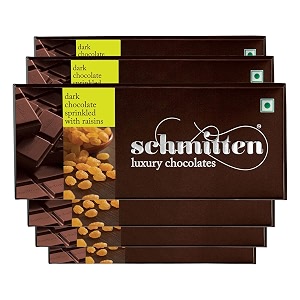 schmitten luxury dark chocolate box flavor- sprinkled with raisin combo - 6 x 70gram bars 420gram  premium gift pack for family and special occasions  made with rich cocoa butter