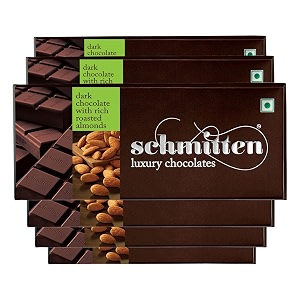 schmitten luxury dark chocolate box flavor- rich roasted almond - 6 x 70gram bars 420gram  premium gift pack for family and special occasions  made with rich cocoa butter