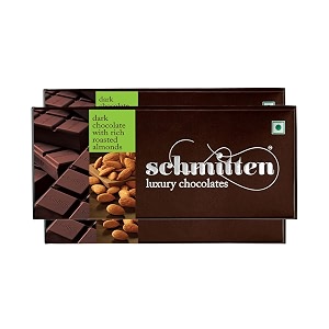 schmitten luxury dark chocolate box flavor- rich roasted almond - 3 x 70 grams bars 210 grams  premium gift pack for family and special occasions  made with rich cocoa butter