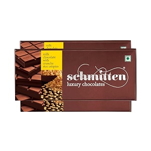 schmitten luxury milk chocolate box flavor- crunchy rice crispies combo - 3 x 70gram bars 210gram  premium gift pack for family and special occasions  made with rich cocoa butter