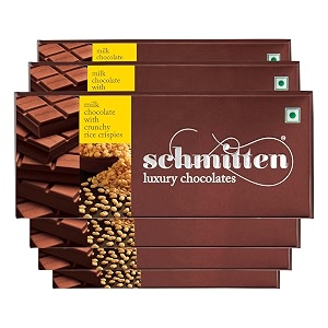 schmitten luxury milk chocolate box flavor- crunchy rice crispies combo - 6 x 70gram bars 420gram  premium gift pack for family and special occasions  made with rich cocoa butter