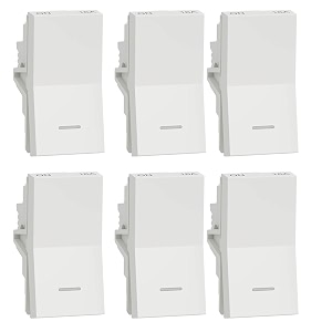 schneider electric unica pure-16ax 1 way switch with indicator white pack of 6