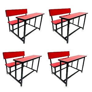 school furniture bench desk school college tution home duel desk for students heavy duty frame with ply board 4 red small class with back