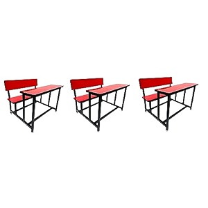 school furniture bench desk school college tution home duel desk for students heavy duty frame with ply board 3 red small class with back