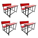 SCHOOL FURNITURE Bench Desk School College Tution Home Duel Desk for Students Heavy Duty Frame with ply Board (4, Red, Small Class with Back)