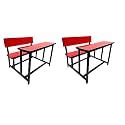 SCHOOL FURNITURE Bench Desk School College Tution Home Duel Desk for Students Heavy Duty Frame with ply Board (2, Red, Small Class with Back)