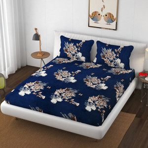 schp woolen velvet double flat 240 tc floral 1 bedsheet with 2 pillow covers b_107