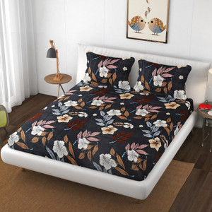 schp woolen velvet double flat 240 tc floral 1 bedsheet with 2 pillow covers b_103