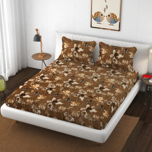 schp woolen velvet double flat 240 tc floral 1 bedsheet with 2 pillow covers b_112