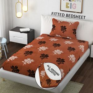 schp woolen velvet single fitted elastic 240 tc floral 1 bedsheet with 2 pillow covers b_35