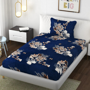 schp woolen velvet single flat 240 tc floral 1 bedsheet with 2 pillow covers b_107
