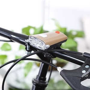 10051 led bicycle cycle front head light usb rechargeable with horn redblackbluegoldensilver random colors