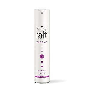 schwarzkopf taft classic hair spray for long lasting hold and protection hold 3 lasts 24 hours protects from wind and humidity no stickiness easy to brush out for salon like finish 250ml