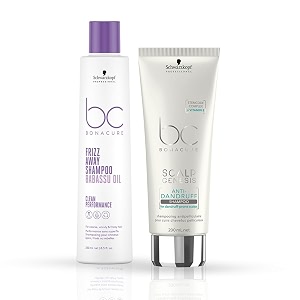 schwarzkopf professional bonacure frizz away shampoo with babassu oil 250ml and bonacure scalp genesis anti dandruff shampoo 200ml