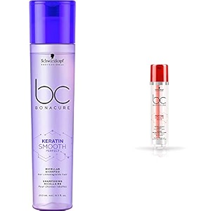 schwarzkopf professional bc keratin smooth perfect micellar shampoo purple 250 ml and bc peptide repair rescue nutri-shield serum red 28ml  28ml