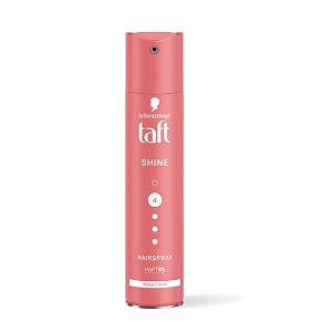 schwarzkopf taft shine hair spray for shinner hair with diamond luminizer formula hold 4 lasts 24hr protects from wind and humidity no stickiness easy to brush out for salon like finish - 250ml